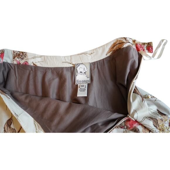 Floral Midi Skirt 100% Cotton Lined A-Line Elastic Waist Pink Brown White - Picture 7 of 7